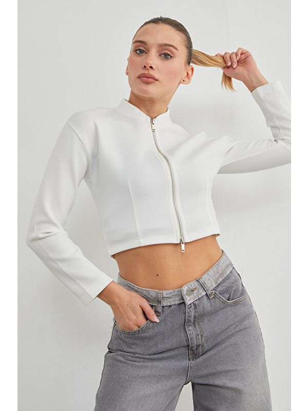 Fullamoda Fermuarlı Hakim Yaka Crop Spor Ceket