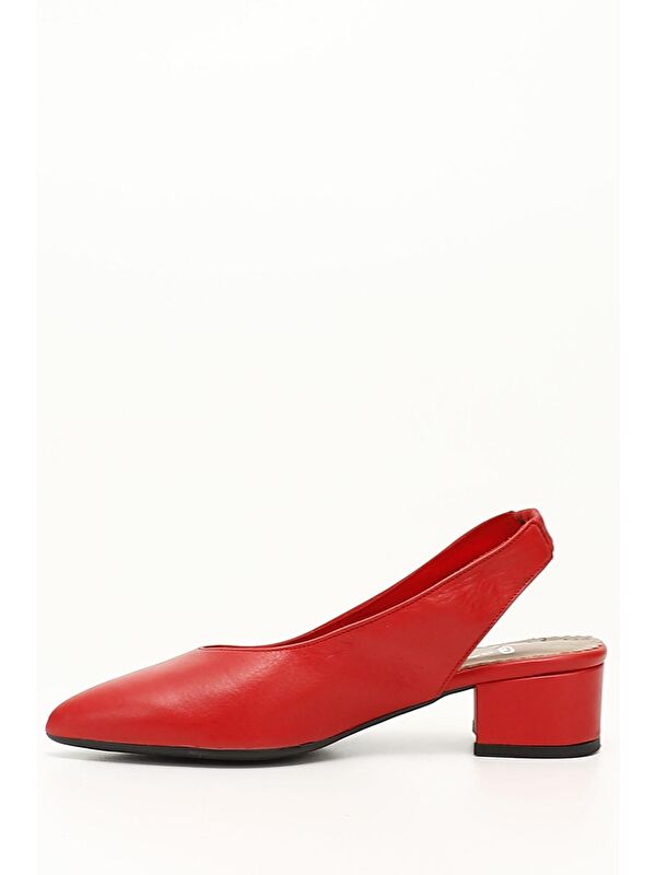 Kadın CANLI KIRMIZI Kalın Topuklu Arkası Açık Hakiki Deri Ayakkabı - Görsel 4