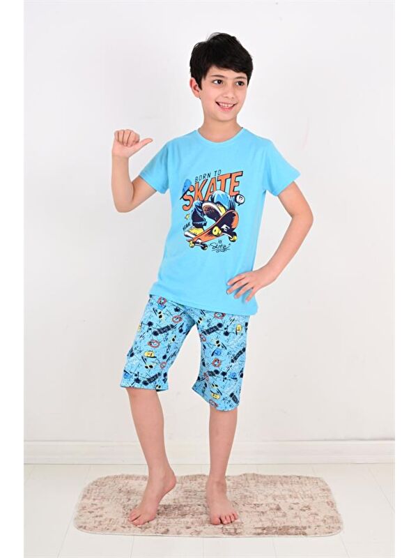 Vitmo Erkek Çocuk Kapri  Pijama Takımı Born To Skate Turkuaz