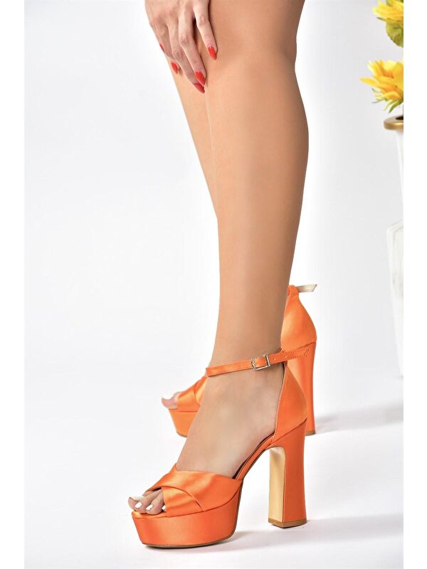 Turuncu Saten Kumaş Platform Topuklu Kadın Abiye Ayakkabı M348202504 - Görsel 3