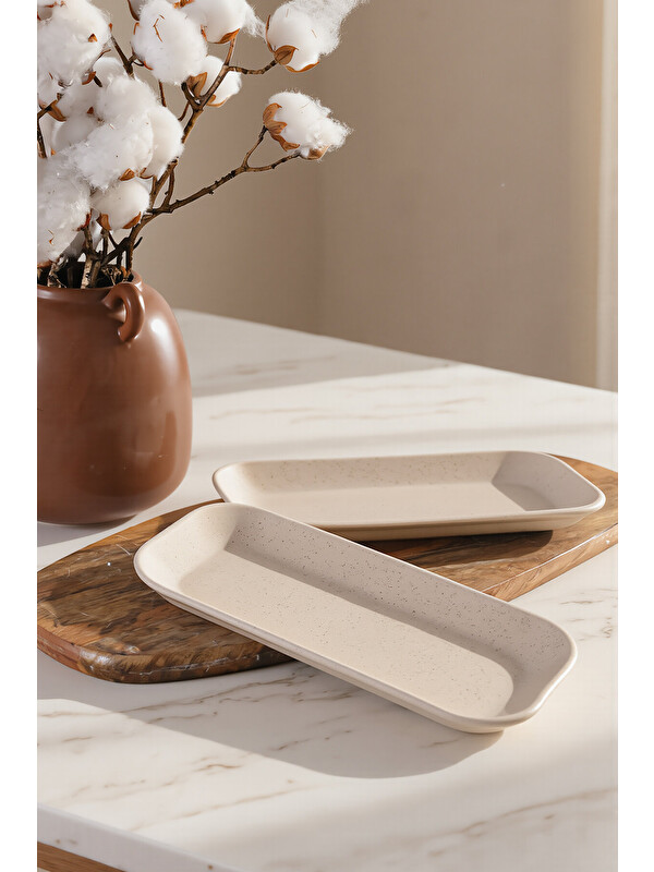 Keramika Mat Krem Pergamon Kayık Tabak 26 Cm 2 Adet