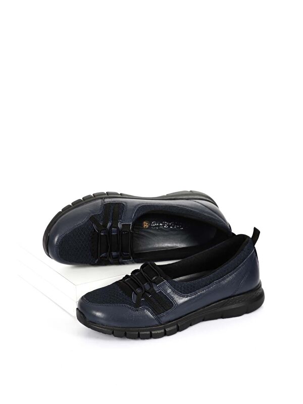 LACİVERT Hakiki Deri Yuvarlak Burun Dolgu Taban Kadın Günlük Ayakkabı 42130 - Görsel 2