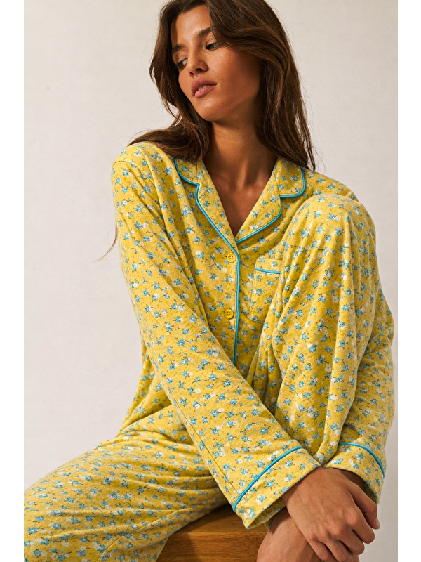 Katia And Bony Kadın Çiçekli Pijama Takımı Hardal