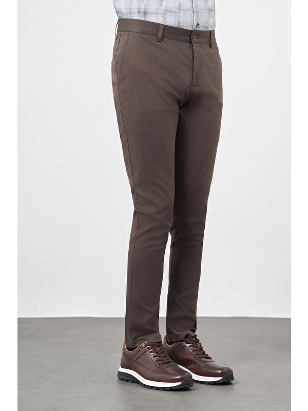 İMZA Koyu Camel Pamuklu Yandan Cepli Casual Slim Fit  Chino Pantolon 1003245163