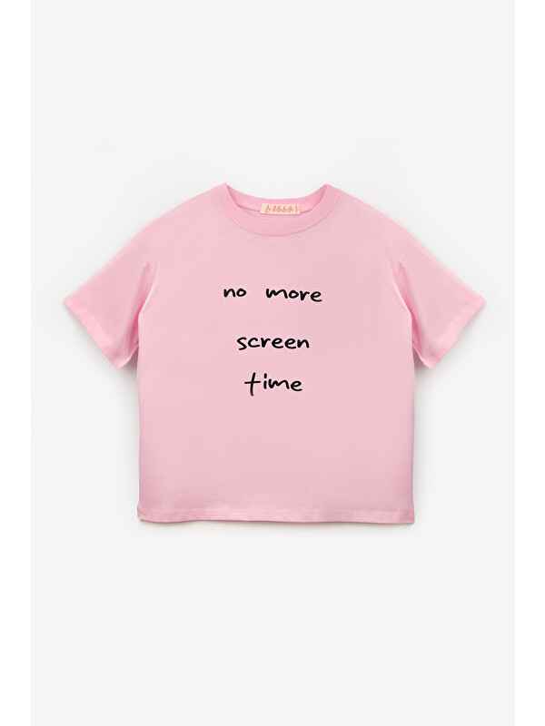 Le Mabelle Pembe Motto Baskılı Çocuk Tişört
