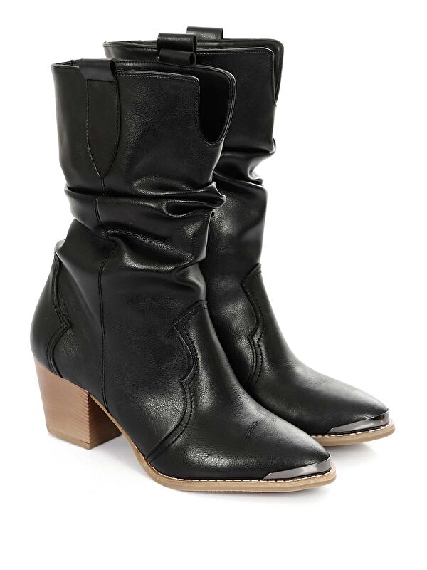 Sivri Burun Topuklu Körüklü Western Kovboy Kadın Günlük Kısa Çizme 32140 - Görsel 3