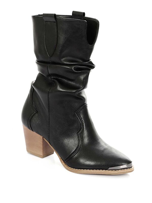 Sivri Burun Topuklu Körüklü Western Kovboy Kadın Günlük Kısa Çizme 32140 - Görsel 6