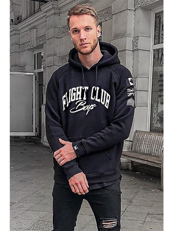 Madmext Siyah Baskılı Kapüşonlu Sweatshirt 2868