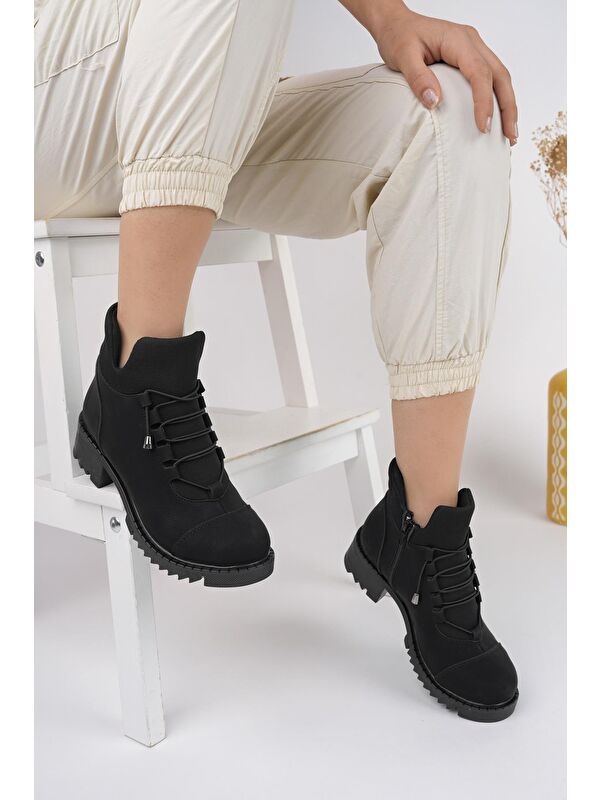 MOLDE Kadın Streç Lastik Bağcıklı Fermuarlı Bot - Görsel 3