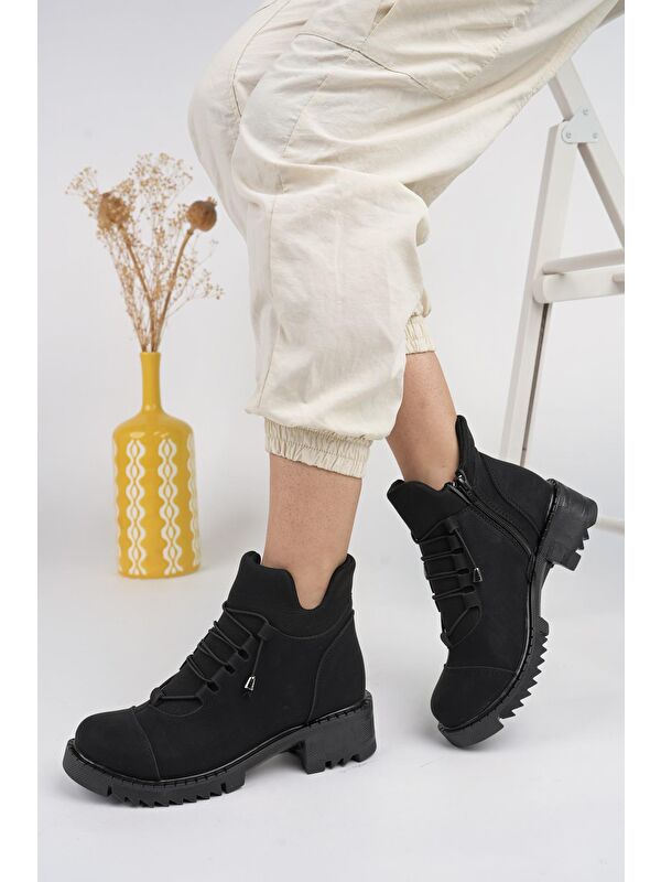 MOLDE Kadın Streç Lastik Bağcıklı Fermuarlı Bot - Görsel 4