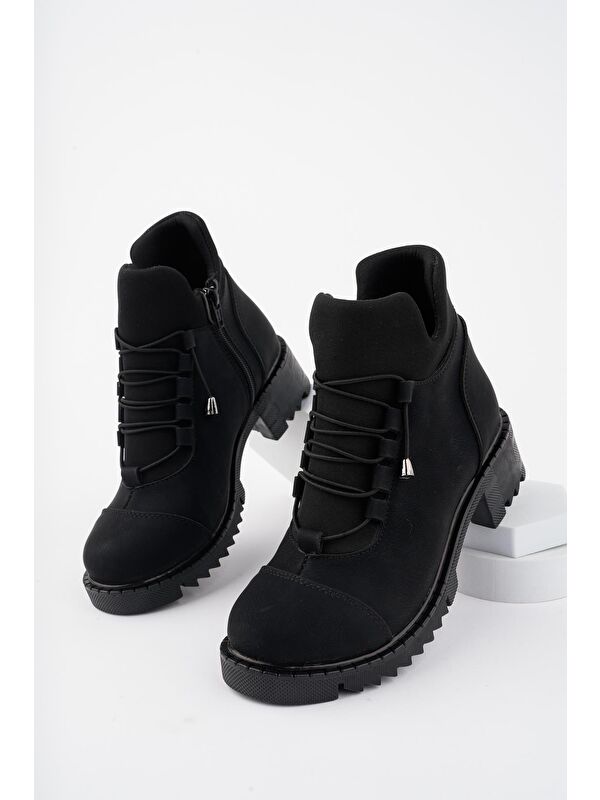 MOLDE Kadın Streç Lastik Bağcıklı Fermuarlı Bot - Görsel 5