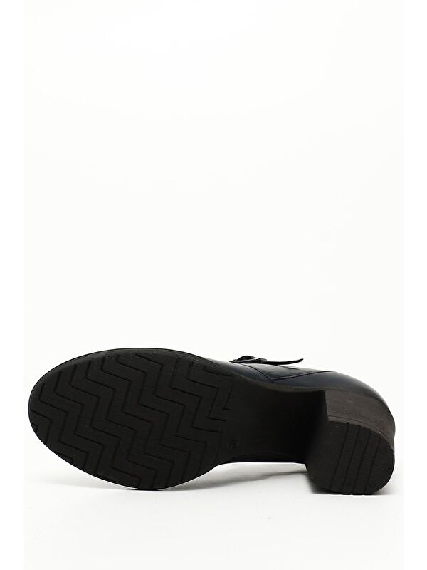 LACİVERT Hakiki Deri Yuvarlak Burun Orta Topuklu Kauçuk Taban Kadın Ayakkabı 24136 - Görsel 6