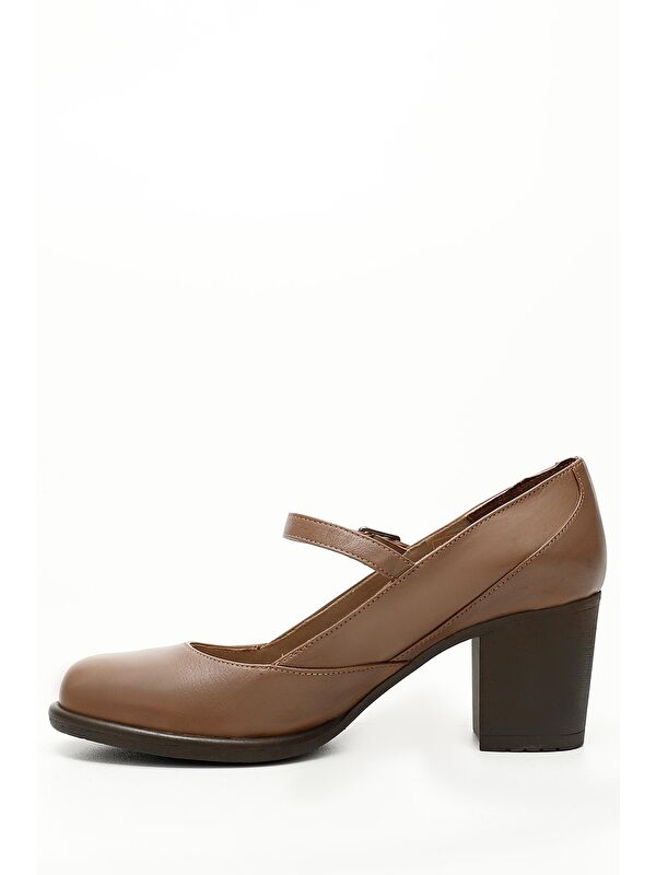 VİZON Hakiki Deri Yuvarlak Burun Orta Topuklu Kauçuk Taban Kadın Ayakkabı 24136 - Görsel 5