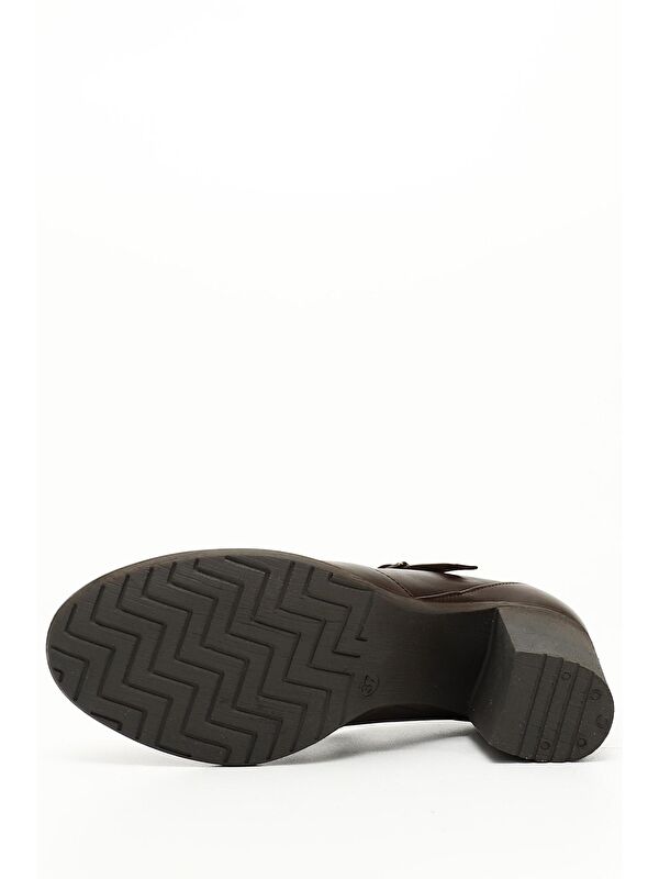 KAHVERENGİ Hakiki Deri Yuvarlak Burun Orta Topuklu Kauçuk Taban Kadın Ayakkabı 24136 - Görsel 6