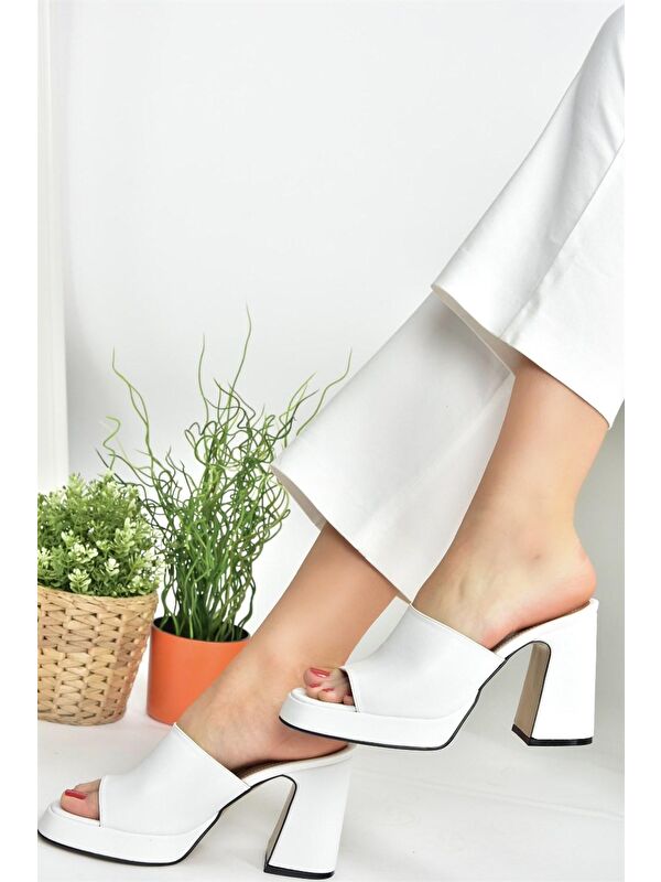 M404100409 Beyaz Kadın Terlik - Görsel 6