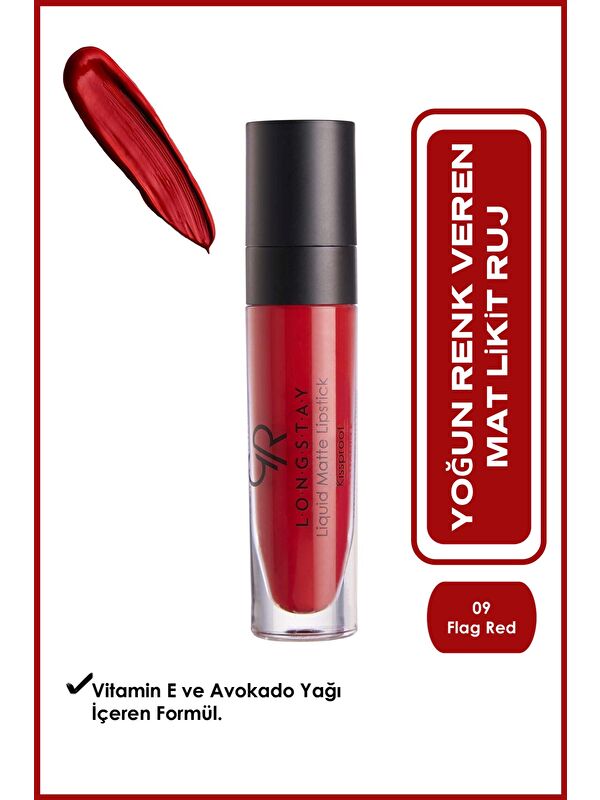 GOLDEN ROSE Longstay Liquid Matte Lipstick No: 09 Flag Red - Likit Mat Ruj