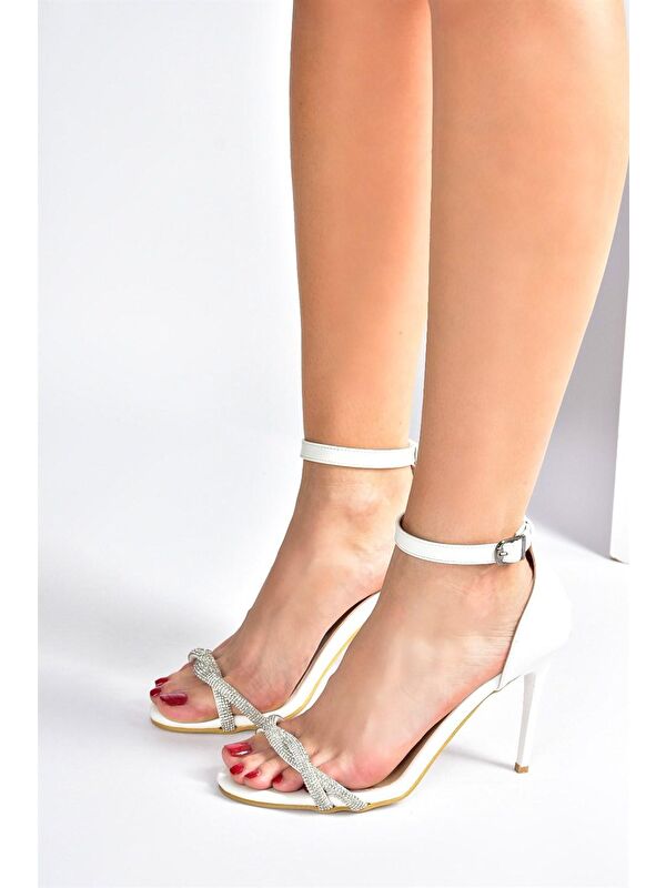 Beyaz Taşlı İnce Topuklu Kadın Abiye Ayakkabı M752121309 - Görsel 3