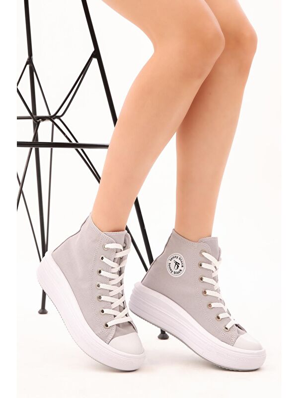 Kadın Gri Rahat Kalıp Kalın Tabanlı Uzun Spor Ayakkabı - Görsel 3