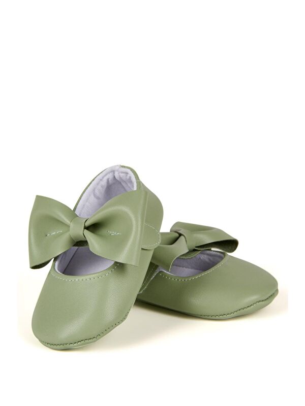 Yeşil Kız Bebek Suni Deri Fiyonklu Babet Patik - Görsel 3