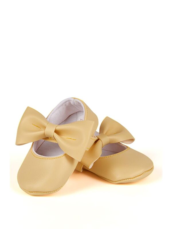 Sarı Kız Bebek Suni Deri Fiyonklu Babet Patik - Görsel 3
