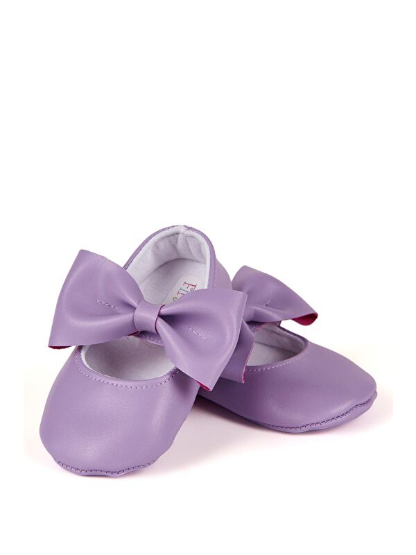 Lila Kız Bebek Suni Deri Fiyonklu Babet Patik - Görsel 3