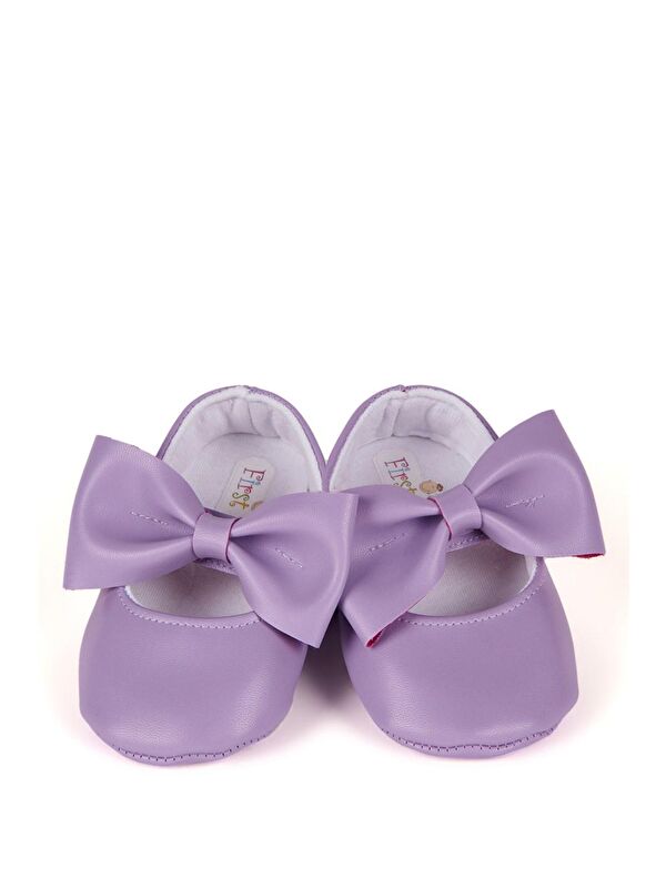 Lila Kız Bebek Suni Deri Fiyonklu Babet Patik - Görsel 4