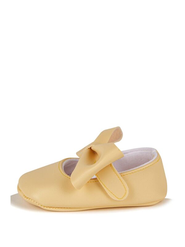 Sarı Kız Bebek Suni Deri Fiyonklu Babet Patik - Görsel 5
