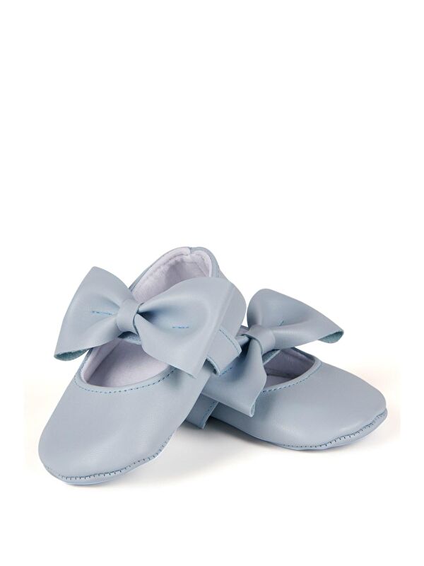 Mavi Kız Bebek Suni Deri Fiyonklu Babet Patik - Görsel 3