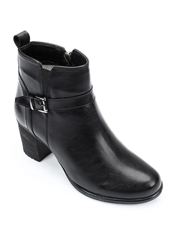 Yuvarlak Burun Kauçuk Taban Topuklu Fermuarlı Tokalı Kadın Günlük Bot 20456 - Görsel 6