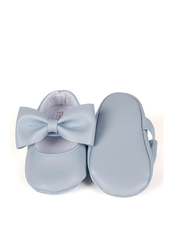 Mavi Kız Bebek Suni Deri Fiyonklu Babet Patik - Görsel 6