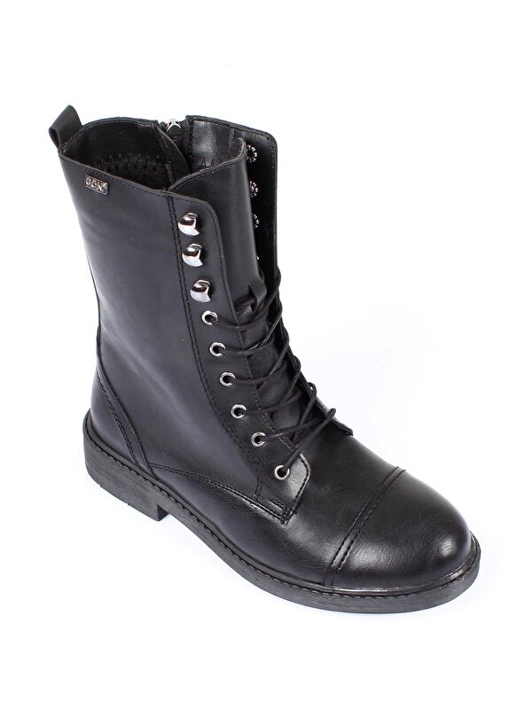 Yuvarlak Burun Kauçuk Taban Topuklu Fermuarlı Bağcıklı Kadın Günlük Postal Bot 10455 - Görsel 6