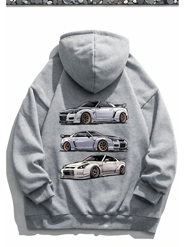 Oksit Retro Cars Araba Baskılı Pamuklu Unisex Erkek Kapüşonlu Sweatshirt Hoodie
