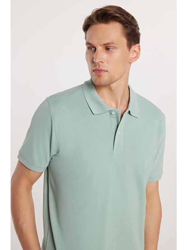 TUDORS Erkek Regular Fit Klasik Kesim %100 Pamuk Düz Pike Mint Polo Yaka Tişört