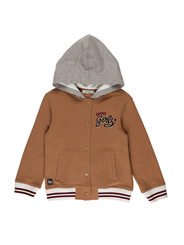 Panço Kız Bebek Kapüşonlu Camel Örme Ceket