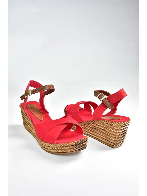 9674040205 Kırmızı Dolgu Taban Kadın Ayakkabı - Görsel 5