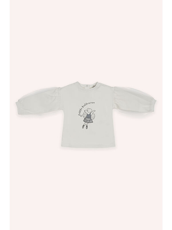 Panço Kız Bebek Baskı Detaylı Ekru Sweatshirt