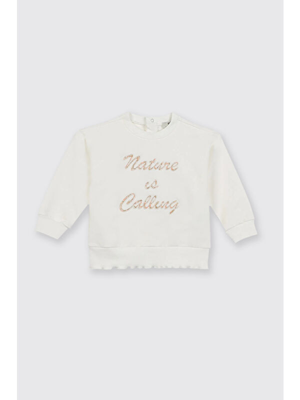 Panço Kız Bebek Nakış Detaylı Ekru Sweatshirt