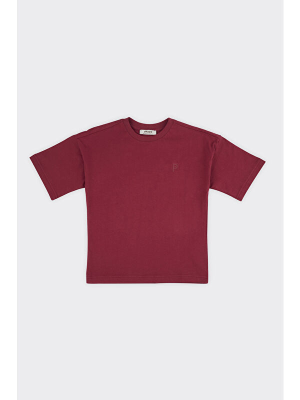Panço Unisex Çocuk Kısa Kollu Bordo Tişört