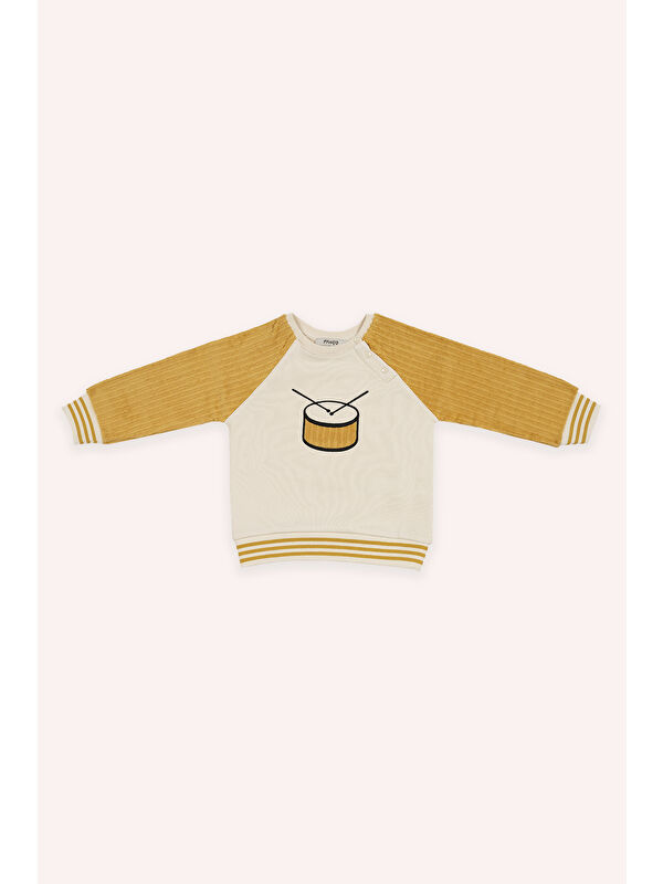 Panço Erkek Bebek Nakışlı Reglan Kollu Bej Sweatshirt