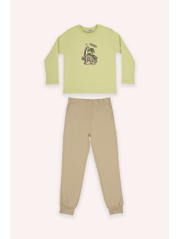 Panço Erkek Çocuk Dinozor Baskılı Yeşil Pijama Takımı
