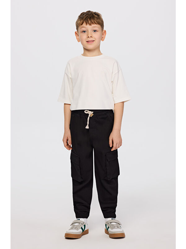 Panço Erkek Çocuk Beli Lastikli Siyah Pantolon