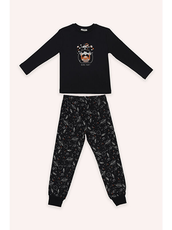 Panço Erkek Çocuk Uzay Baskılı Siyah Pijama Takımı