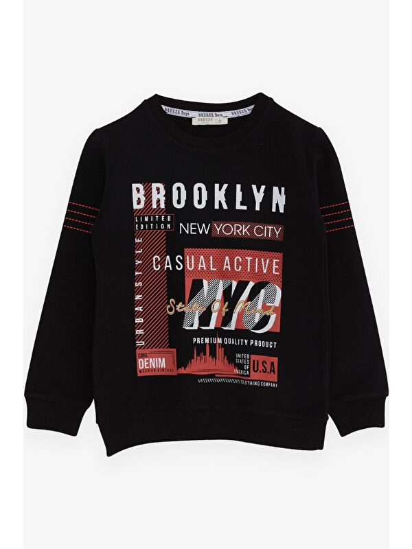 Breeze Erkek Çocuk Sweatshirt Yazı Baskılı Siyah (7-12 Yaş)