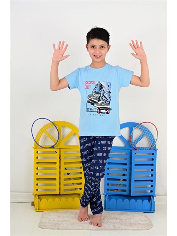 Vitmo Erkek Çocuk Kısa Kollu Pijama Takımı So What Skate Model Mavi