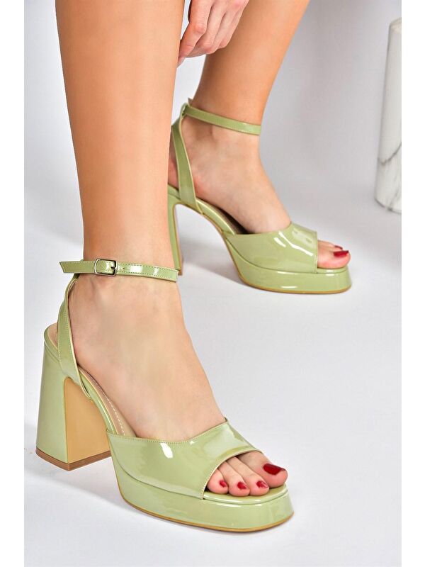 Yeşil Rugan Kalın Platform Topuklu Kadın Ayakkabı M570345608 - Görsel 3