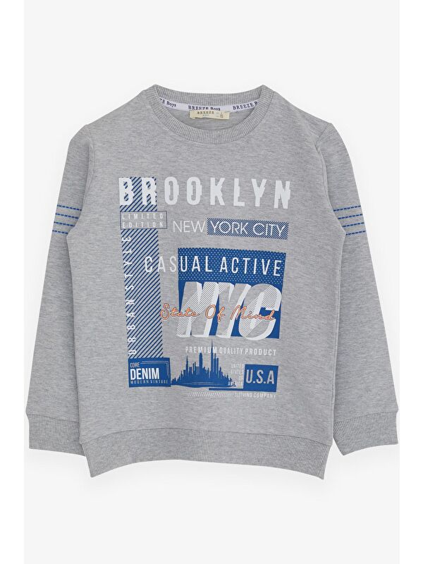 Breeze Erkek Çocuk Sweatshirt Yazı Baskılı Açık Gri Melanj (7-12 Yaş)