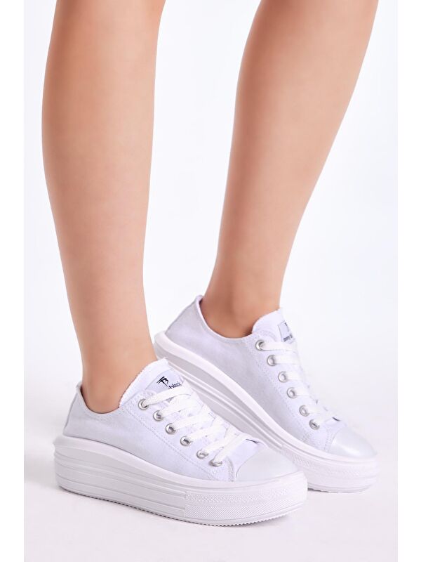 Kadın Beyaz Rahat Kalıp Kalın Tabanlı Spor Ayakkabı - Görsel 3