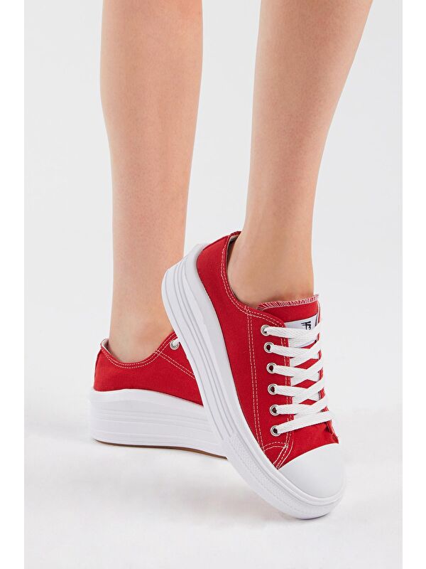 Kadın Kırmızı Rahat Kalıp Kalın Tabanlı Spor Ayakkabı - Görsel 5