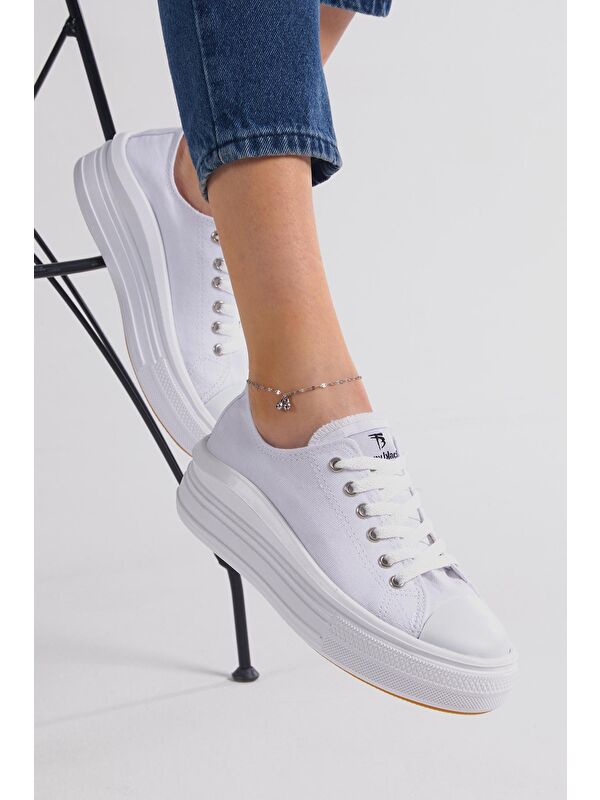 Kadın Beyaz Rahat Kalıp Kalın Tabanlı Spor Ayakkabı - Görsel 5