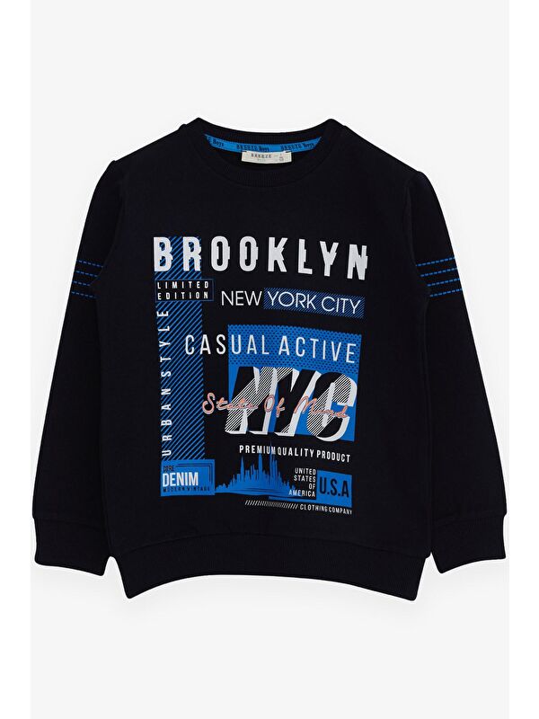 Breeze Erkek Çocuk Sweatshirt Yazı Baskılı Lacivert (7-12 Yaş)